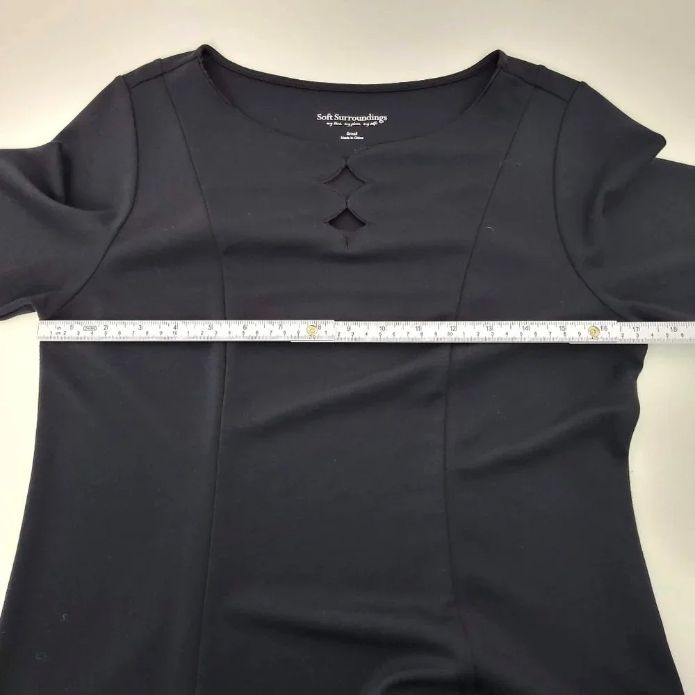 Soft Surroundings Black Eyelet Diamond Long Sleeve Sheath Dress Size Small - Picture 9 of 11